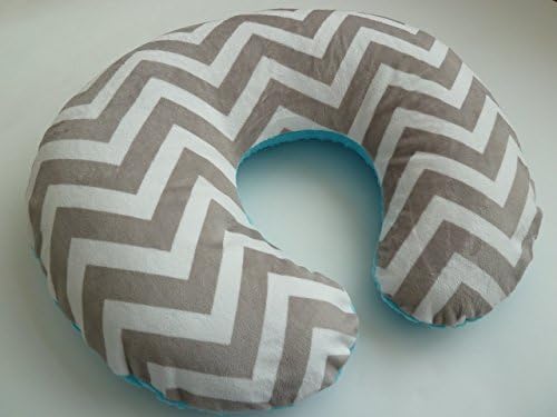 Nursing Pillow Cover. Silver Chevron with Turquoise Minky Back.