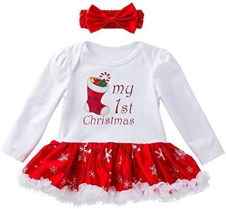 Kehome Baby Girls Party Outfits My 1st Christmas Clothes 2pc Romper Tutu Dress and Headband Sets
