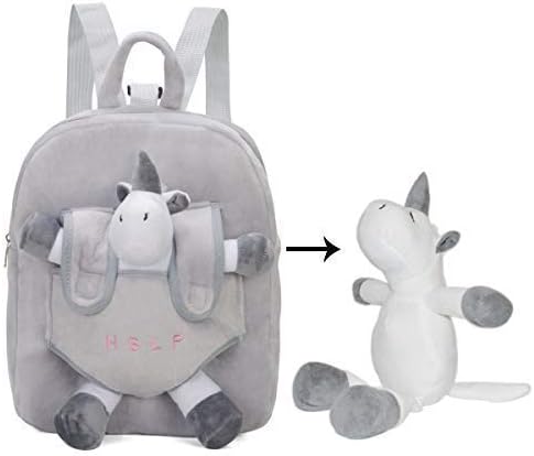 Unicorn Kid Backpack with Safety Harness Leash for Boy and Girl on Airplane or Travel, Detachable Plush Unicorn Carton Doll Toy for Baby, Toddle and Children on Preschool 12 inch Bag