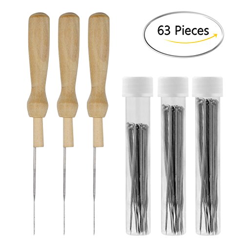 Quwei 63 Pieces 3 Sizes Felting Needles Wool Felt Tools with 3 Pieces Clear Bottles and 3 Pieces Wooden Handles - Thumbnail 6
