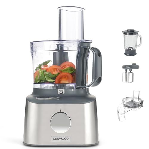 Kenwood Multipro Compact FDM315SS Kompakt-Küchenmaschine, Waage integriert, EXKLUSIV BEI AMAZON, Küchengerät mit 2,1 l Arbeitsbehälter, Glas-Mixaufsatz, Würfelschneider, Metall-Gehäuse, 800 W, silber