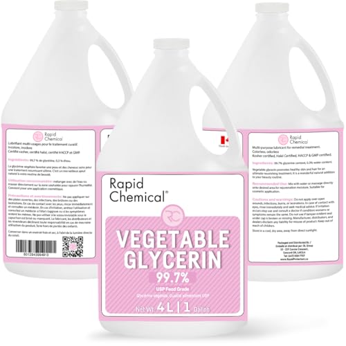 Vegetable Glycerin - USP Food Grade Glycerine Liquid 99.7% - 4 Liter / 1 Gallon / 135 Fl Oz - Made in Canada - Multi-Purpose Vegetable Glycerin Food Grade, Colorless, Odourless, Kosher, Halal