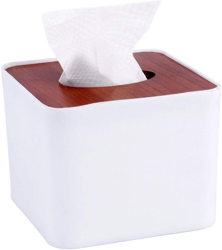 KR STORE™ Removable Bamboo Wood Cover Plastic Tissue Box Holder Storage Organizer Fashion Tissue Holder Case for Home Decoration (Pack of 2)