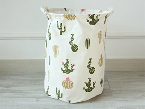 Julvie Cartoon Animals Waterproof Coating Ramie Cotton Fabric Folding Laundry Hamper Bucket