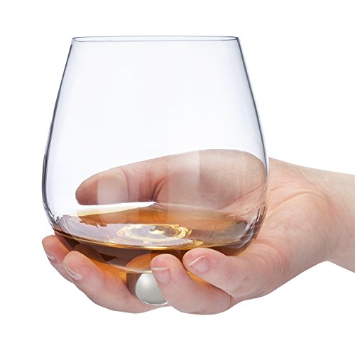 Aura Glass 14oz Stemless Cognac Snifter Glasses, Set of 2 No Spill