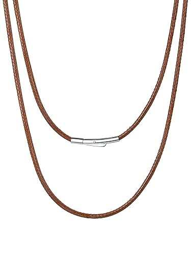 Bestyle Leather Chain Necklace 2 mm/3 mm Leather Chain Cord with Stainless Steel Clasp for Men 40 cm-76 cm