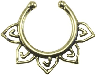 Brass Floral Design Fake Septum Ring 7mm (0.3") Inner Hoop with Adjustable Opening