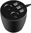 Car Charger, HCE 3 USB Ports Cup Car Charger with 2 Sockets Cigarette Lighter for Apple Android Windows Smartphones Tablets