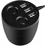 Car Charger, HCE 3 USB Ports Cup Car Charger with 2 Sockets Cigarette Lighter for Apple Android Windows Smartphones Tablets