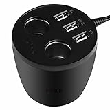 Car Charger, HCE 3 USB Ports Cup Car Charger with 2 Sockets Cigarette Lighter for Apple Android Windows Smartphones Tablets