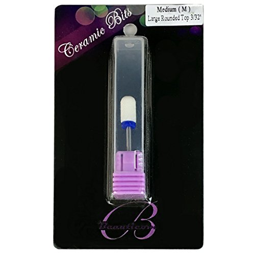 Beauticom Professional USA Ceramic White ROUND Top LARGE Barrel Bit Nail Drill (Grit: MEDIUM) 3/32" Shank Size