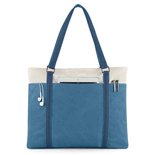 Women Canvas Handbags Laptop Tote Bag Large Capacity Top Handle Bag Shoulder Bag Designer Purse for Work, Business Travel, College, Black, Blue