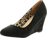 Bella Marie Womens Nine-5 Classic Almond Toe Mid Wedge Pump Slip On Shoes