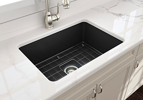BOCCHI Sotto Undermount Fireclay 27 in. Single Bowl Kitchen Sink with Protective Bottom Grid and Strainer in M.Dark Gray
