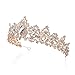 SWEETV Royal CZ Crystal Crown for Women, Rose Gold Bridal Tiara, Princess Headpieces Prom Birthday Wedding Hair Accessories