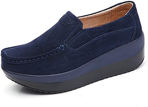 Haustudo Women's Soft Toning Rocker Sole Shoes Suede Shape UPS Sneakers (US 8, Dark Blue)