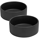 SPUNKYJUNKY 13.5OZ Ceramic Dog and Cat Bowl, Modern Cute Weighted Food Water Bowl for Replacement Black (2 Pack)