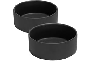 SPUNKYJUNKY 13.5OZ Ceramic Dog and Cat Bowl, Modern Cute Weighted Food Water Bowl for Replacement Black (2 Pack)