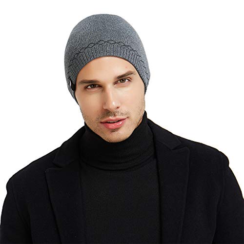 OMECHY Mens Watch Hat Winter Warm Knitting Hats Plain Cuffed Toboggan Beanie Skull Cap Grey