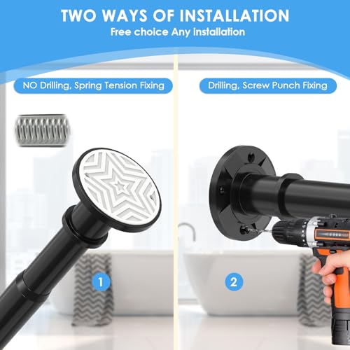Veloxtera Black Shower Curtain Pole 78-223 cm, 28mm Extendable Tension Curtain Rod No Drill, Adjustable Heavy Duty Shower Rail with 1pcs Bracket for Bathroom, Window, Door