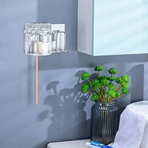 Samshow Toothbrush Holder Stainless Steel Adhesive Wall Mounted Tooth Brush Holder Accessories for Bathroom Lavatory Home Storage & Organizer - 2 Pack