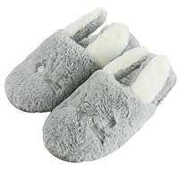 Komyufa Gray Bunny Women Slippers Cozy Fleece Memory Foam Rabbit Animal Plush Indoor Outdoor House Shoes (S/ 5-6.5 B(M) US, Gray Bunny)