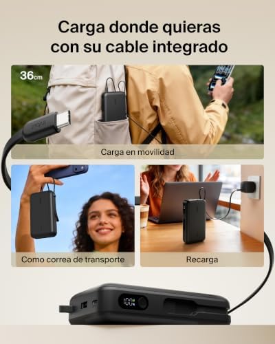 UltraCharge Batería Externa 20000 mAh Cable USB-C y Pantalla - Negro