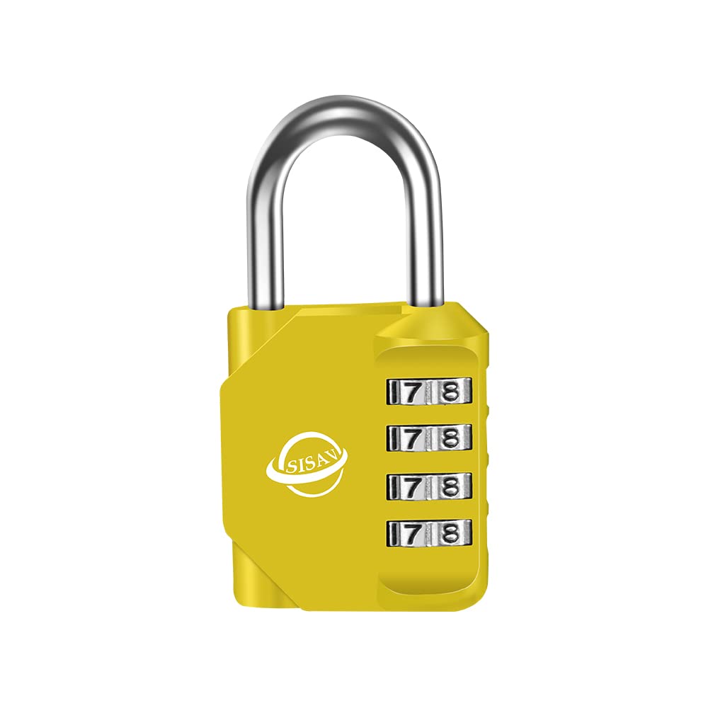 SISAV 4 Digit Combination Lock,Gym Padlock,Outdoor Combination Padlock,Suitable for School Lockers,Tool Boxes,Fences,Gate(Yellow 1Pack)