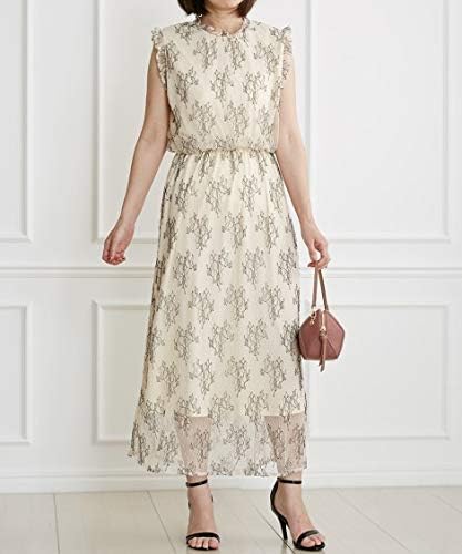 Amazon Nissen ニッセン 丸首 クルーネック ノースリーブ ワンピース チュール 刺しゅうで大人フェミニンミディ丈ワンピース ベージュ 黒 M ワンピース チュニック 通販