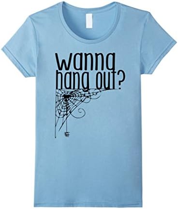Womens WANNA HANG OUT HALLOWEEN SHIRT, Let's Hangout Spider Web Large Baby Blue