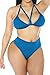 Kisscynest Women's 3 Piece High Waisted Halter Bikini Swimsuit Cover Ups Set Blue M