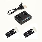 HOBBYTIGER Original Hubsan X4 Cam Plus H107C+ Lipo Battery 3.7V 520mAh (2PCS) and 2-in-1 USB Battery Charger