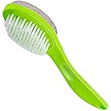 2-in-1 Natural Pumice Stone Foot Brush Callus Remover with Plastic Handle Pedicure Tool Exfoliating Scrubber for Dead Skin (Green)