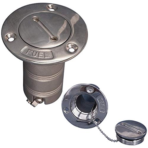 VIGORWORK 1.5inch Silver 316 Stainless Steel Boat Marine Deck Fuel Tank Filler with Pull Out Lug Fit for 38mm Fuel Hose