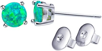 Women's Stud Earring Rose Gold 6mm White Opal and White Gold 6mm Green Stud Earrings,Only For girl Gifts (Green)