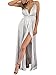 BerryGo Women's Sexy Sleeveless Backless Deep V Neck Split Satin Long Party Dress Gown Silver