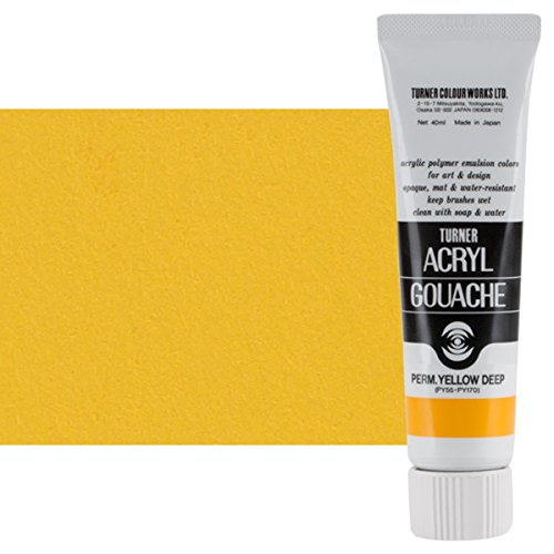 Turner Colour Works Acryl Gouache Artist Acrylic Paint - Single 40 ml Tube - Permanent Yellow Deep