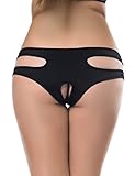 J-boxing Women Plus Size Sexy Panty Hollow out Lingerie Crotchless Underwear Black (2XL)