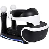 Puroma Upgraded 4-in-1 Charge &amp; Display Stand for PS VR with Storage Headpiece Holder, 2 Move Controllers Charging Station and Processor Unit Stand
