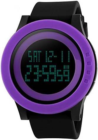 Heroway Minimalist Fashion Digital LED Waterproof Sport Couple Watch with Simple Design Big Dial for Outdoor Casual Military (purple black band)