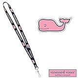 Vineyard Vines Preppy Key Chain ID Lanyard For Badge and Keys BUNDLE with Pink Whale Sticker