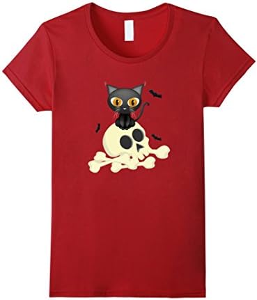 Womens Halloween Custome Cat Skull funny tshirt XL Cranberry