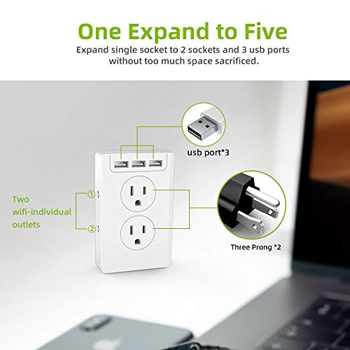 Smart Power Strip by Ankuoo,Smart Outlet Extender,3 USB Ports,2 AC Outlets Individual Control, WiFi Multi Outlet Wall Charger Compatible with Alexa,Google Home, Wireless Remote Control and Timer Via