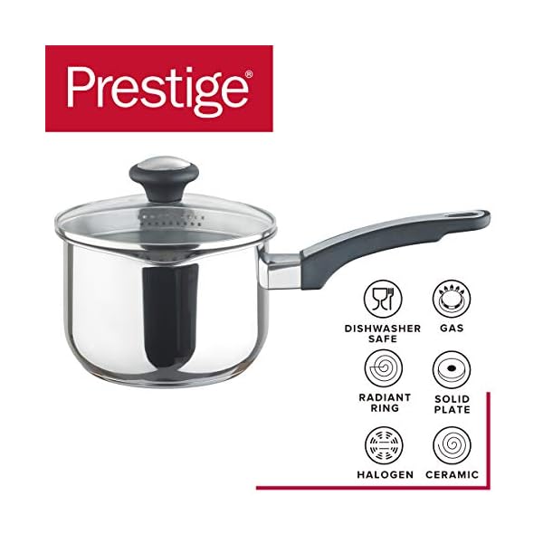 Prestige-Everyday-Cookware-Set-Stainless-Steel-5-Piece-Non-Stick Prestige Stainless Steel Non Stick Pots and Pans Set of 5 - Suitable as Induction Hob Pan Set with Straining Lids…