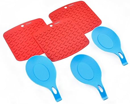 Small Silicone Placemat and Soup Spoon Rest 6pcs Multipurpose Drying Mat, Silicone Pot Holders, Trivets, Jar Openers, Non Slip Heat Resistant Hot Pads (Square)