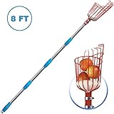 MIYA Fruit Picker Tool- Height Adjustable Fruit Picker with Big Basket - 8 ft Apple Orange Pear Picker with Light-Weight Stainless Steel Pole and Extra Fruit Carrying Bag for Getting Fruits(8 FT)