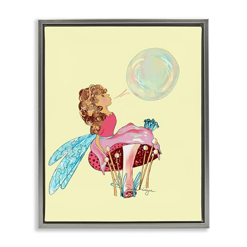 Stupell Industries Ballerina Fairy on Yellow Gray Framed Floater Canvas Wall Ar…