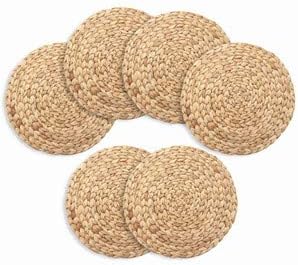 6 Pack, Round Woven Placemats, 35 cm Natural Water Hyacinth Placemats, Braided Straw Table Mats, 13.8 inch (35 cm)