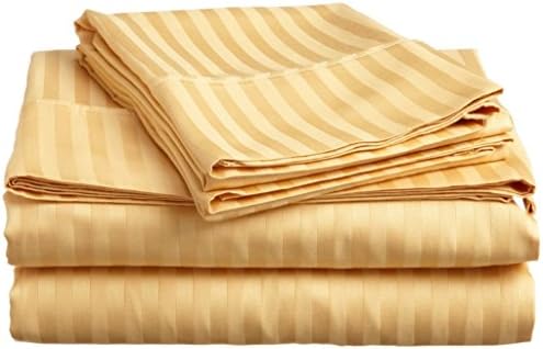 Royal Home Collection 600-Thread Count 1 PCs Fitted Sheet 21 Inch Extra Deep Pocket, Emperor /Wyoming King, Gold Stripe