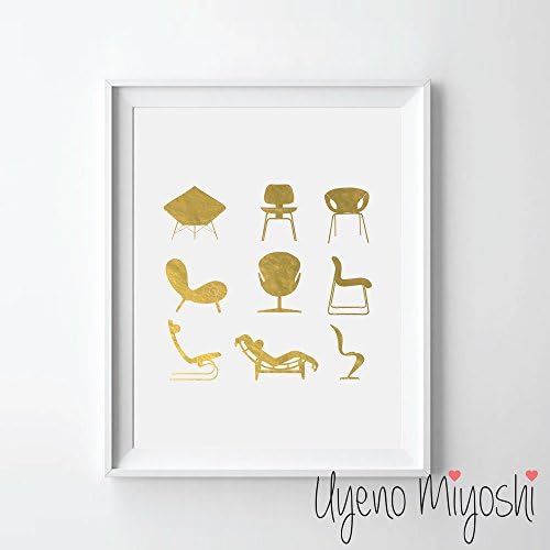 Eames Chair Set II Gold Foil Art Print Chair Gold Print Home Nursery Room Wall Art Decor Gold Print (UNFRAMED)